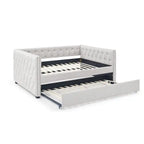 Full Daybed with Trundle Upholstered Tufted Sofa Bed, with Button and Copper Nail on Square Arms