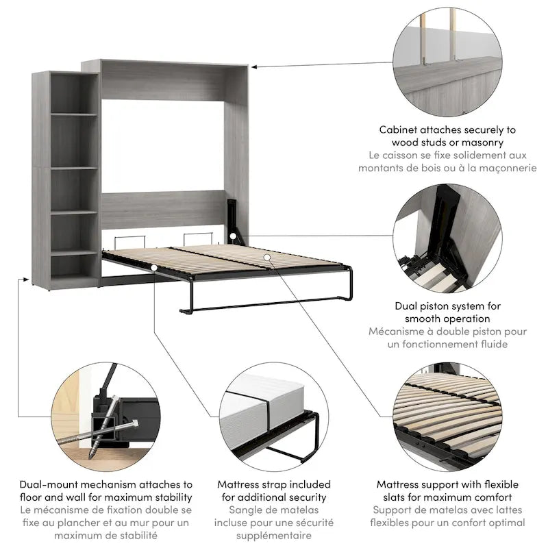 Claremont Queen Murphy Bed with Closet Organizer (85W) by Bestar