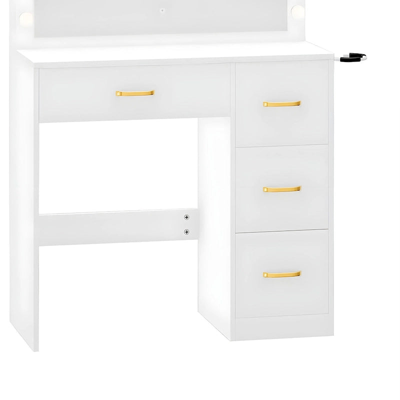 Moasis 35.4 Mirror Makeup Vanity Table with Stool and Light Bulb - 35.4L x 15.7W x 53.5H