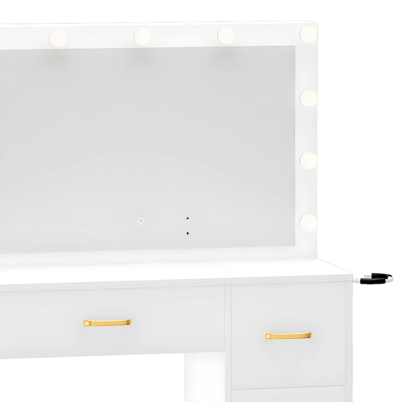 Moasis 35.4 Mirror Makeup Vanity Table with Stool and Light Bulb - 35.4L x 15.7W x 53.5H