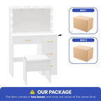 Moasis 35.4 Mirror Makeup Vanity Table with Stool and Light Bulb - 35.4L x 15.7W x 53.5H