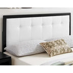 Marlin Traditional White Fabric Button Tufted Queen Size Black Wooden Headboard