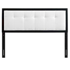 Marlin Traditional White Fabric Button Tufted Queen Size Black Wooden Headboard