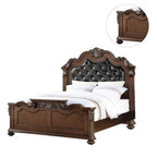 Wooden Bed With Padded Headboard in Dark Cherry Finish