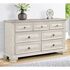 Roundhill Furniture Renova Distressed Parchment Wood Bedroom Set, Panel Bed, Dresser, Mirror, Nightstand