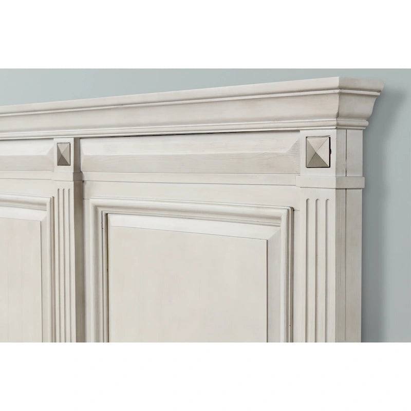 Roundhill Furniture Renova Distressed Parchment Wood Bedroom Set, Panel Bed, Dresser, Mirror, Nightstand