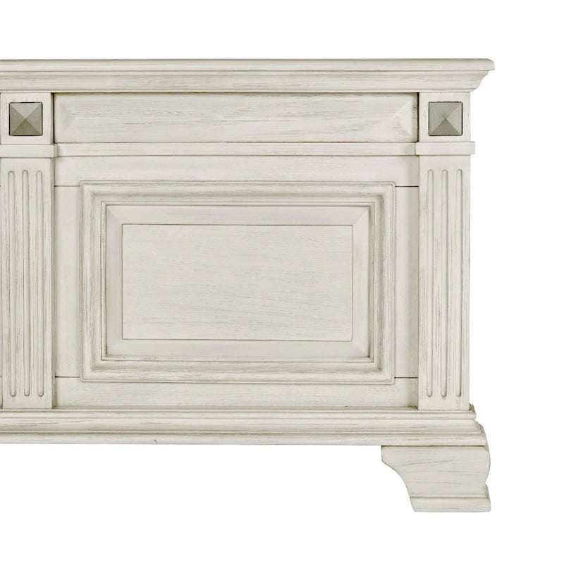 Roundhill Furniture Renova Distressed Parchment Wood Bedroom Set, Panel Bed, Dresser, Mirror, Nightstand