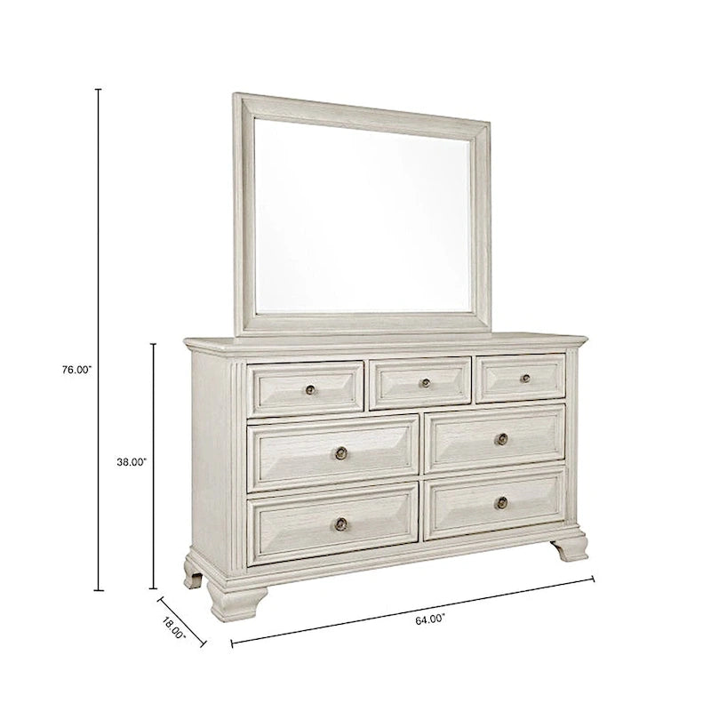 Roundhill Furniture Renova Distressed Parchment Wood Bedroom Set, Panel Bed, Dresser, Mirror, Nightstand