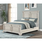 Roundhill Furniture Renova Distressed Parchment Wood Bedroom Set, Panel Bed, Dresser, Mirror, Nightstand