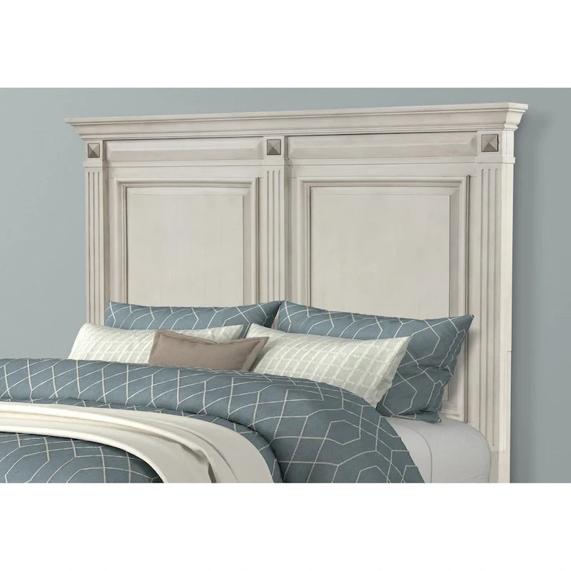 Roundhill Furniture Renova Distressed Parchment Wood Bedroom Set, Panel Bed, Dresser, Mirror, Nightstand