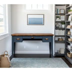 Bridgevine Home Nantucket 53 inch Writing Desk, No Assembly Required, Blue Denim and Whiskey Finish