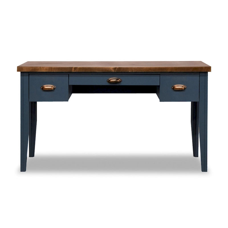 Bridgevine Home Nantucket 53 inch Writing Desk, No Assembly Required, Blue Denim and Whiskey Finish