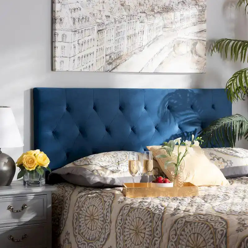 Felix Modern and Contemporary Velvet Upholstered Headboard-Navy Blue