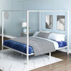 King White Metal Canopy Platform Bed Frame