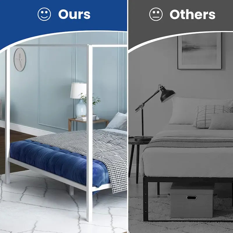 King White Metal Canopy Platform Bed Frame