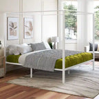 King White Metal Canopy Platform Bed Frame