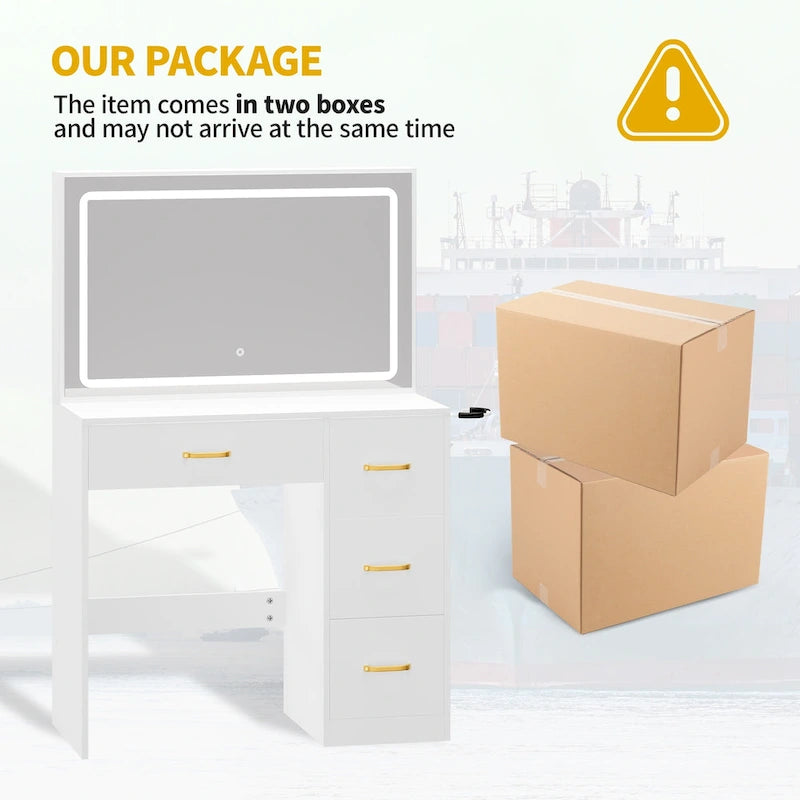 Vanity Desk Makeup Table Light Strip Mirror Dressing - 35.4L x 15.7W x 53.5H