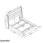 Roundhill Furniture Fentina 3-Piece Upholstered Bedroom Set Tufted Wingback Bed with Two Nightstands
