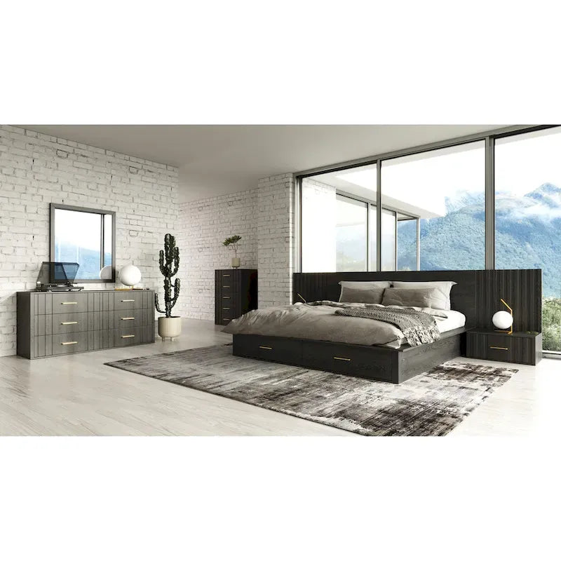 Modrest Manchester Contemporary Platform Dark Grey Bed with Two Nightstands