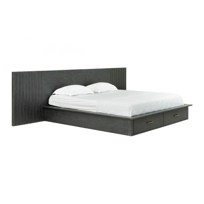 Modrest Manchester Contemporary Platform Dark Grey Bed with Two Nightstands