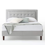 Priage by Zinus Grey Sand Upholstered Beige Button-tufted Premium Platform Bed