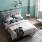 Priage by Zinus Grey Sand Upholstered Beige Button-tufted Premium Platform Bed