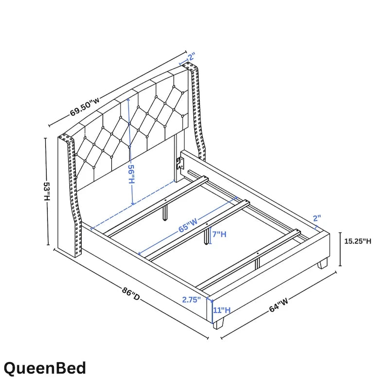 Roundhill Furniture Summit Wingback Tufted Upholstered Bed with Nailhead