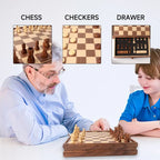 GSE 15 Large Wooden 2-in-1 Chess and Checkers Board Game Combo Set with Drawer