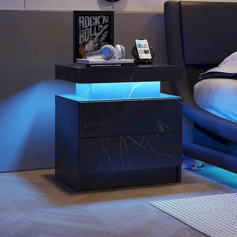 2 Drawers Nightstand with LED Lights
