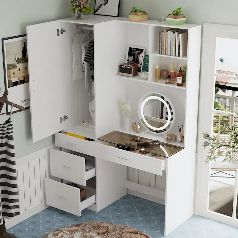 Armoires Storage Solution Convertible Wardrobe Organizer Mirror Vanity