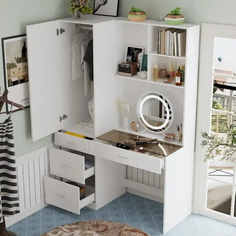 Armoires Storage Solution Convertible Wardrobe Organizer Mirror Vanity