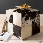 Livabliss Cattle Range Leather Cowhide Cube Pouf Ottoman