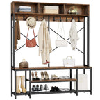 Moasis Industrial Entryway Bench with Coat Rack, 5-in-1 Hall Tree with Shoes Storage