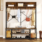Moasis Industrial Entryway Bench with Coat Rack, 5-in-1 Hall Tree with Shoes Storage