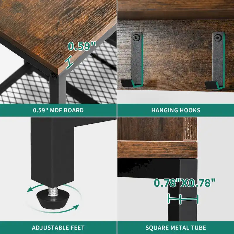Moasis Industrial Entryway Bench with Coat Rack, 5-in-1 Hall Tree with Shoes Storage