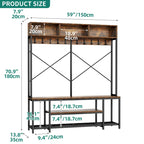 Moasis Industrial Entryway Bench with Coat Rack, 5-in-1 Hall Tree with Shoes Storage