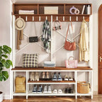Moasis Industrial Entryway Bench with Coat Rack, 5-in-1 Hall Tree with Shoes Storage