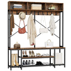 Moasis Industrial Entryway Bench with Coat Rack, 5-in-1 Hall Tree with Shoes Storage