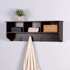 Wall Mounted Coat Rack W/ 4 Dual Hooks, Wood Storage Shelf Small Space