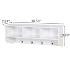 Wall Mounted Coat Rack W/ 4 Dual Hooks, Wood Storage Shelf Small Space