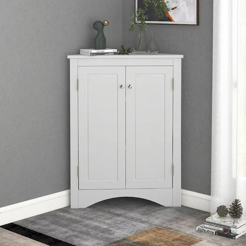 White Triangle Bathroom Storage Cabinet with Adjustable Shelves - 17.2W x 17.2D x 31.5H