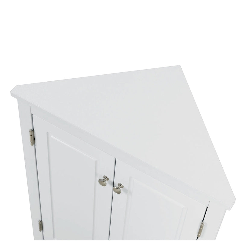 White Triangle Bathroom Storage Cabinet with Adjustable Shelves - 17.2W x 17.2D x 31.5H
