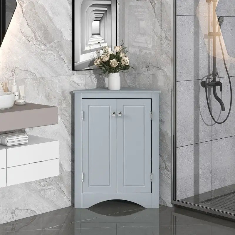 White Triangle Bathroom Storage Cabinet with Adjustable Shelves - 17.2W x 17.2D x 31.5H