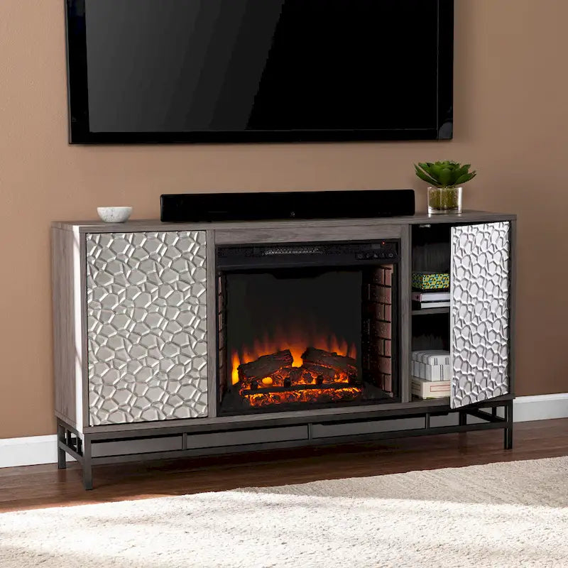 SEI Furniture Hampden Contemporary Gray Wood Electric Fireplace