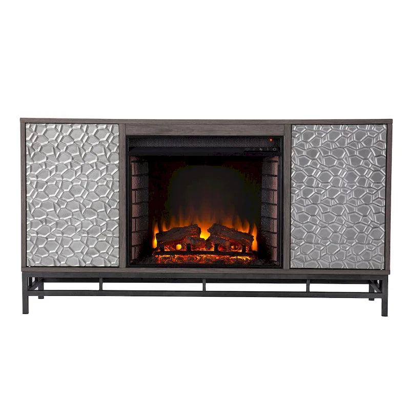 SEI Furniture Hampden Contemporary Gray Wood Electric Fireplace