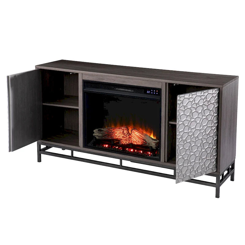 SEI Furniture Hampden Contemporary Gray Wood Electric Fireplace
