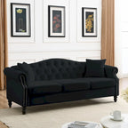 [Video] 79 Chesterfield Sofa Black Velvet for Living Room, 3 Seater Sofa Tufted Couch with Rolled Arms and Nailhead for Living