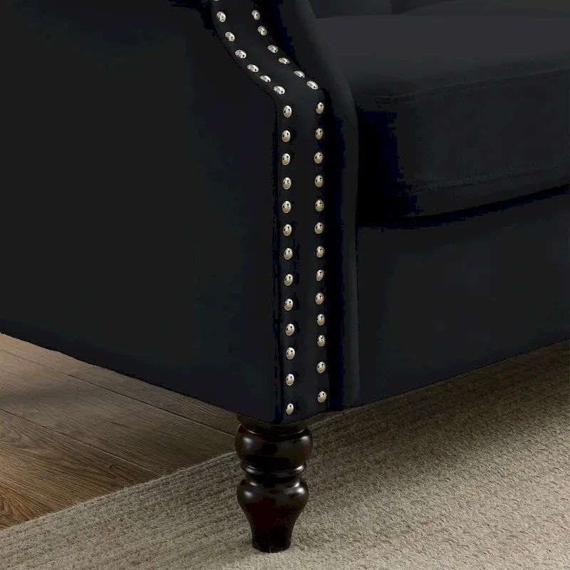 [Video] 79 Chesterfield Sofa Black Velvet for Living Room, 3 Seater Sofa Tufted Couch with Rolled Arms and Nailhead for Living