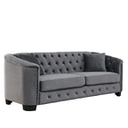 77-Inch Modern Chesterfield Velvet Sofa, 3-Seater Sofa, Upholstered Tufted Backrests with Nailhead Arms and 2 Cushions for Livin