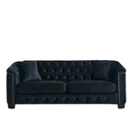 77-Inch Modern Chesterfield Velvet Sofa, 3-Seater Sofa, Upholstered Tufted Backrests with Nailhead Arms and 2 Cushions for Livin